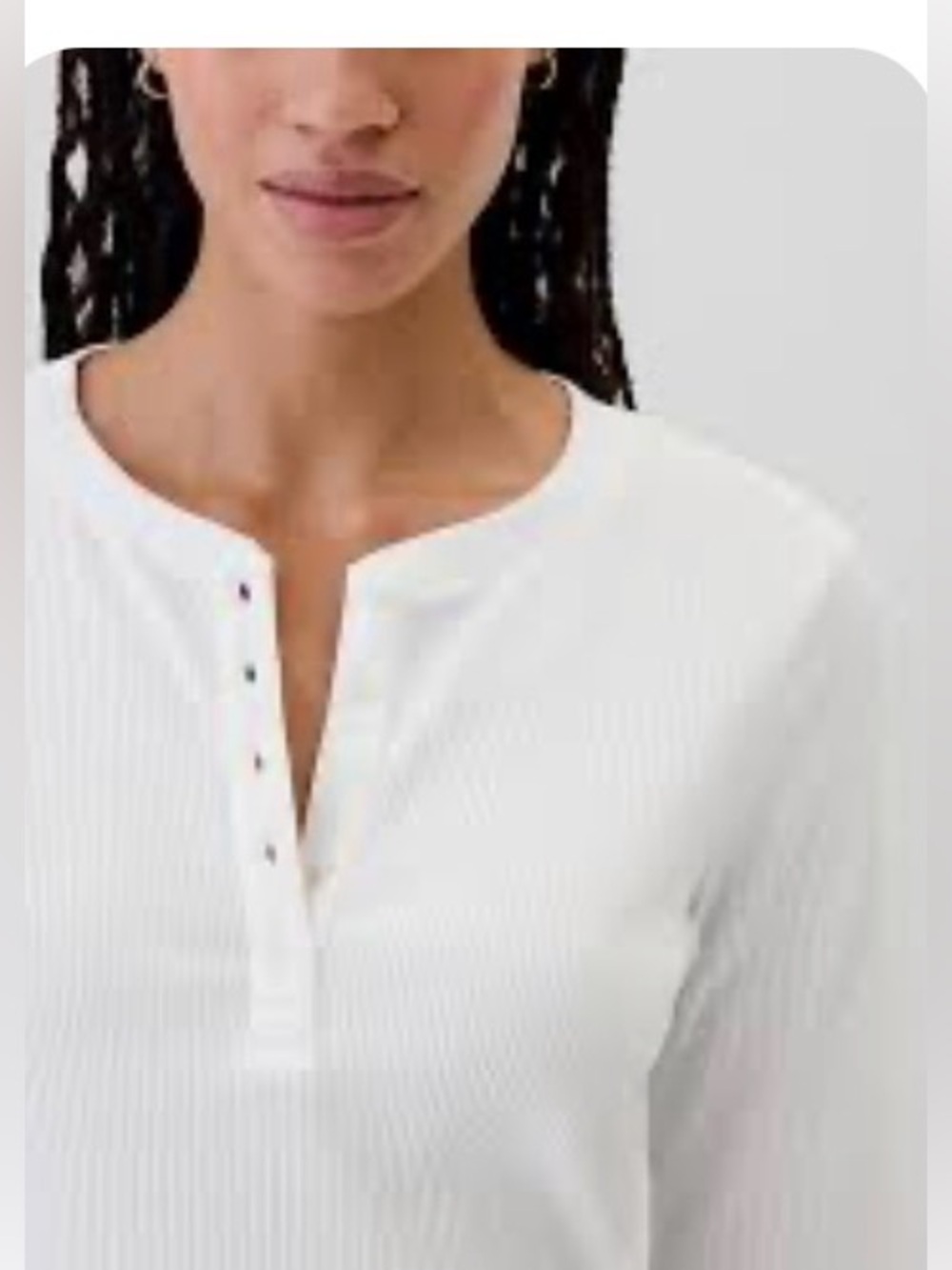🥰Gifts tees🍭NEW Gap modern White Ribbed Henley Button-Up Top wi 3/4 sleeves